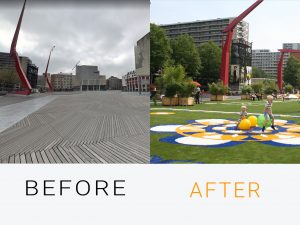 before after schouwburgplein rotterdam the flying grass carpet giant